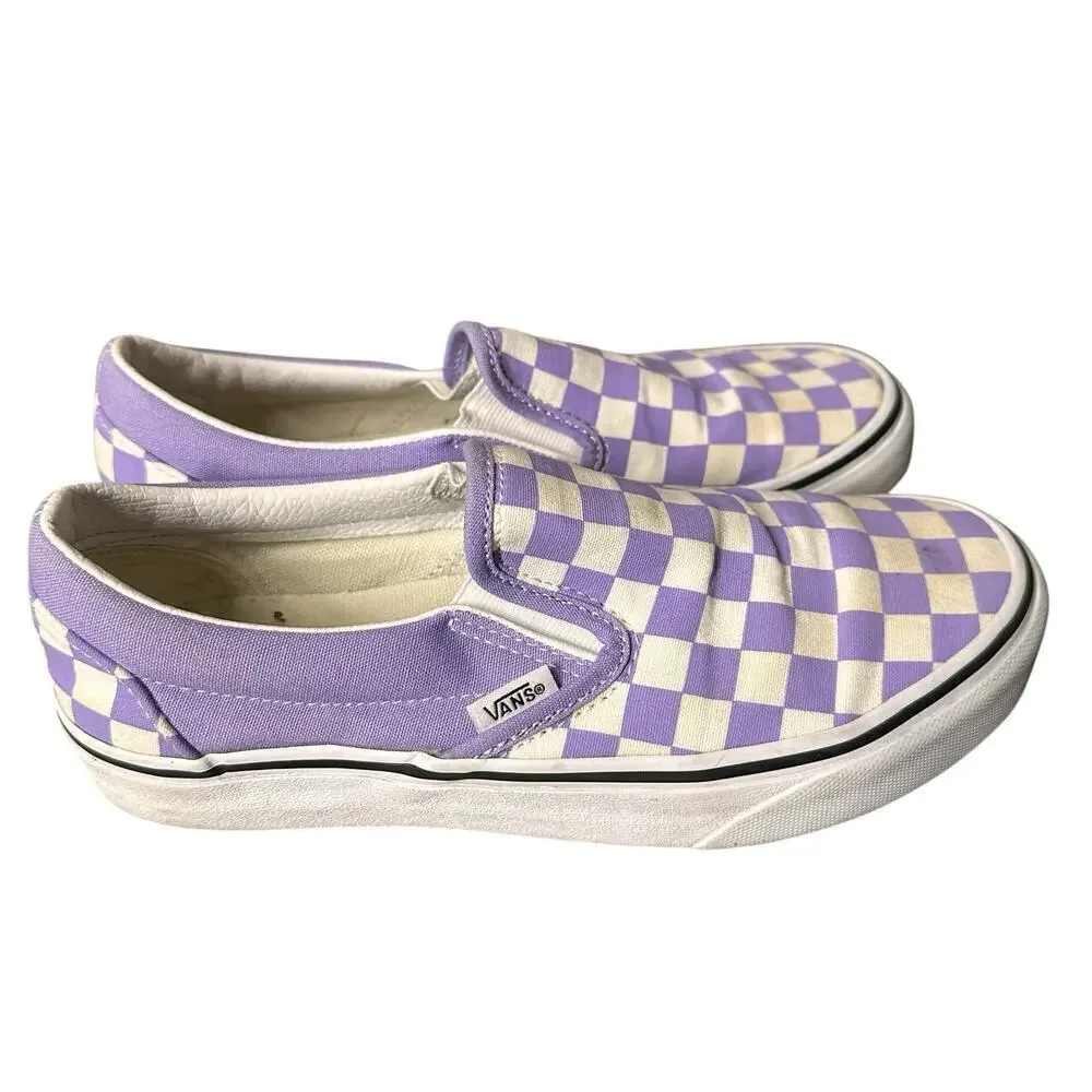 Vans Blue Checker Slip on Skate Walking Sneaker Shoes size 7 womens